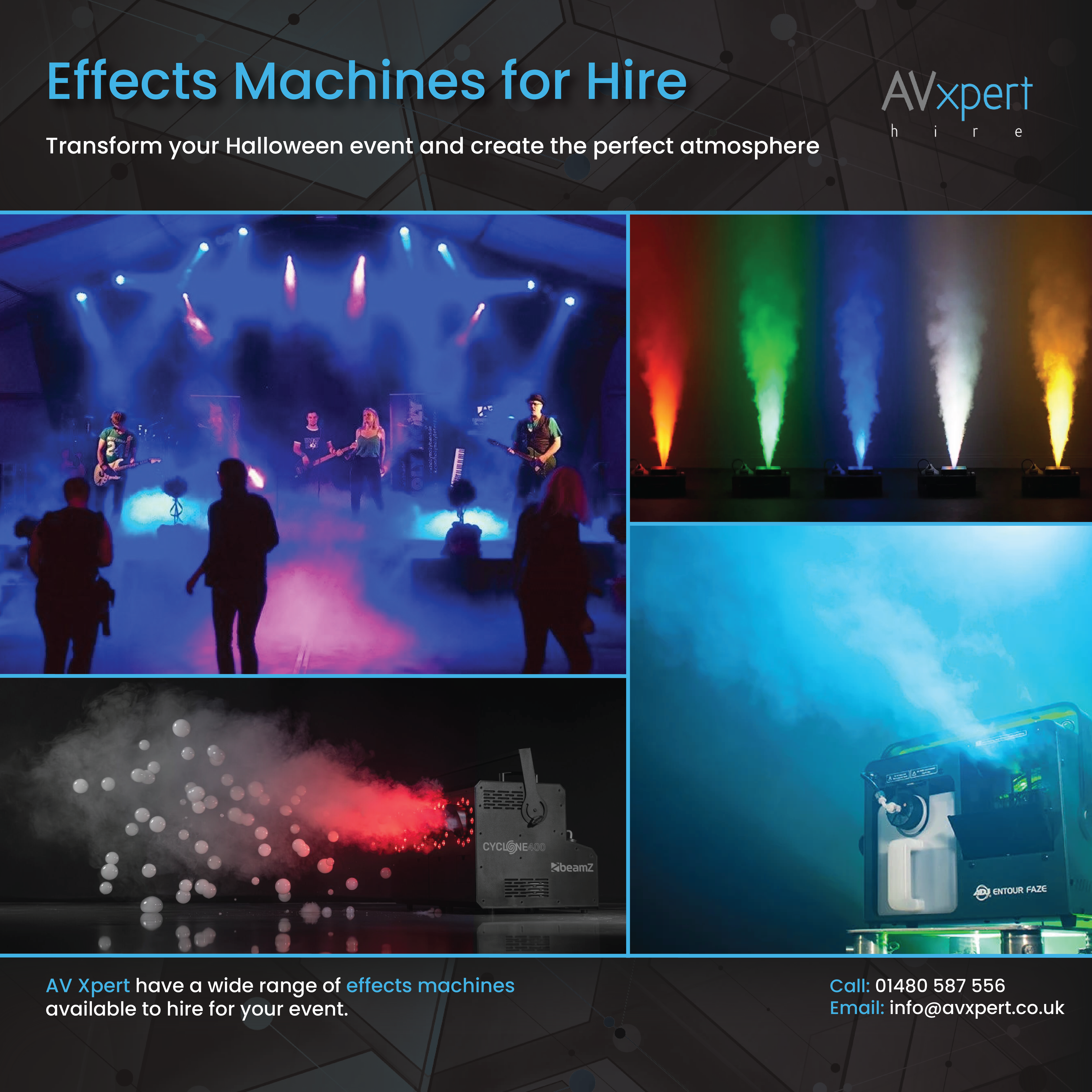 Halloween Effects Machine Hire UK: Low Fog, Haze and Vertical Effects